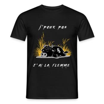 Vache d'herens, j'peux pas j'ai la flemme - T-shirt homme - noir - Devant - AI Model Male 178 light (178cm)