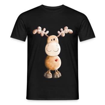 Reindeer With Heart - Cute - Funny - Men's T-Shirt - black - Front - AI Model Male 178 light (178cm)