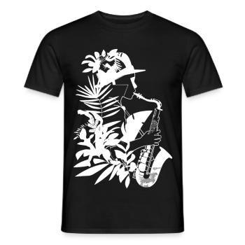 Weiblicher Saxophonist Comic Look - Männer T-Shirt - Schwarz - Vorne - AI Model Male 178 light (178cm)