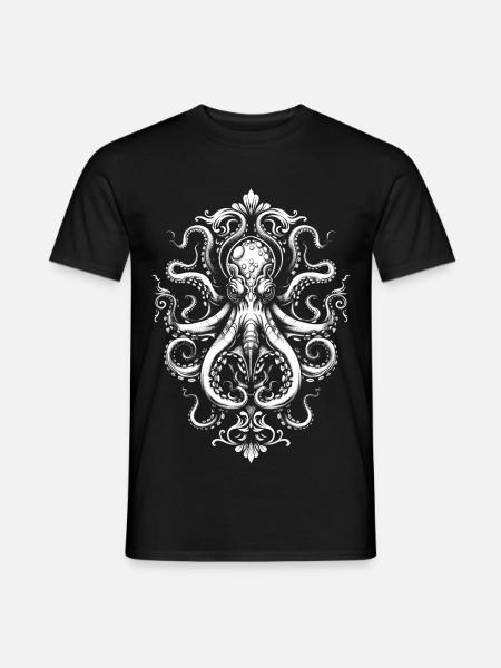 Mustekala Ornament – Tatuointi valkoisena - Miesten T-paita - musta