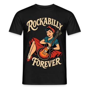 Femme du renouveau du rockabilly avec guitare - T-shirt homme - noir - Devant - AI Model Male 178 light (178cm)