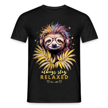 Colorful Sloth – Always Stay Relaxed - Men's T-Shirt - black - Front - AI Model Male 178 light (178cm)