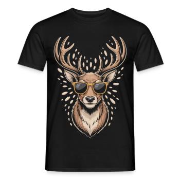 Hirsch mit Geweih und Sonnenbrille - Männer T-Shirt - Schwarz - Vorne - AI Model Male 178 light (178cm)