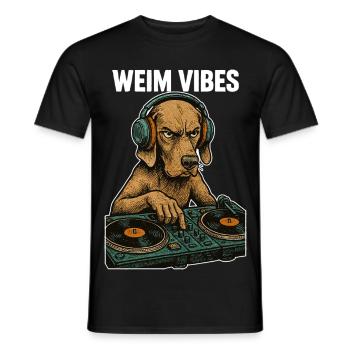 Weimaraner DJ: Retro Music Design – Weim Vibes - Men's T-Shirt - black - Front - AI Model Male 178 light (178cm)