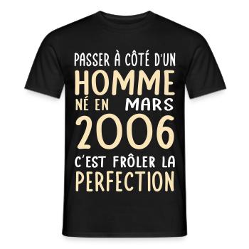 Anniversaire 20 ans - Né en Mars 2006 - T-shirt homme - noir - Devant - AI Model Male 178 light (178cm)