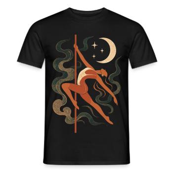 Abstract pole dancing woman in moonlight & starlight - Men's T-Shirt - black - Front - AI Model Male 178 light (178cm)