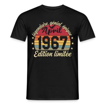 1967 avril Anniversaire avril 1967 - T-shirt homme - noir - Devant - AI Model Male 178 light (178cm)