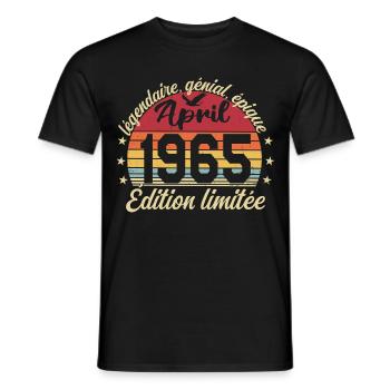 1965 April Birthday April 1965 - Men's T-Shirt - black - Front - AI Model Male 178 light (178cm)