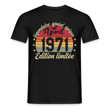 1971 avril Anniversaire avril 1971 - T-shirt homme - noir - Devant - AI Model Male 178 light (178cm)