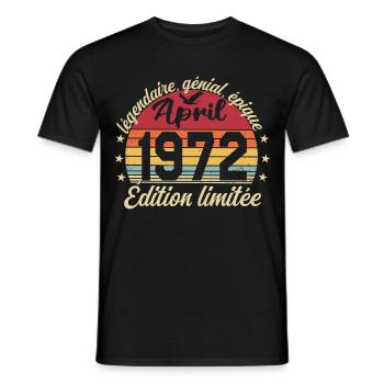 1972 avril Anniversaire avril 1972 - T-shirt homme - noir - Devant - AI Model Male 178 light (178cm)