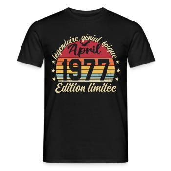 1977 avril Anniversaire avril 1977 - T-shirt homme - noir - Devant - AI Model Male 178 light (178cm)