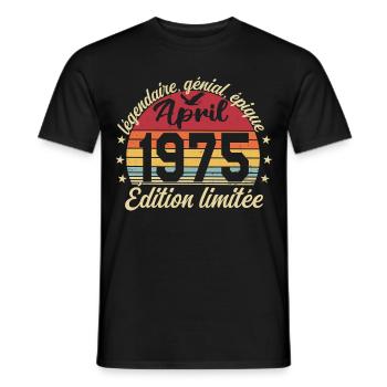 1975 avril Anniversaire avril 1975 - T-shirt homme - noir - Devant - AI Model Male 178 light (178cm)