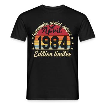 1984 April Birthday April 1984 - Men's T-Shirt - black - Front - AI Model Male 178 light (178cm)