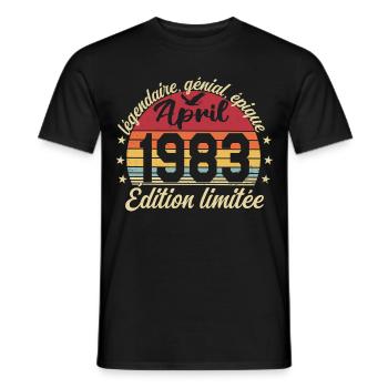 1983 avril Anniversaire avril 1983 - T-shirt homme - noir - Devant - AI Model Male 178 light (178cm)