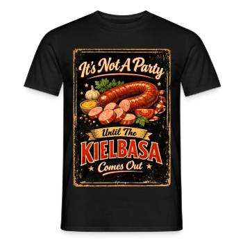 Retro Kielbasa Party – Saucisse polonaise vintage - T-shirt homme - noir - Devant - AI Model Male 178 light (178cm)