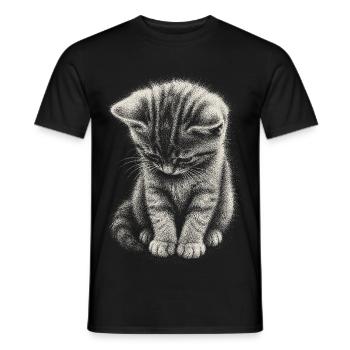 Trauriges Kätzchen Katze Süß Niedlich Kunst - Männer T-Shirt - Schwarz - Vorne - AI Model Male 178 light (178cm)
