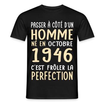 Anniversaire 80 ans - Né en Octobre 1946 - T-shirt homme - noir - Devant - AI Model Male 178 light (178cm)