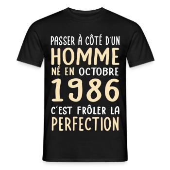 Anniversaire 40 ans - Né en Octobre 1986 - T-shirt homme - noir - Devant - AI Model Male 178 light (178cm)