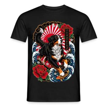 Berner Sennenhund im japanischen Tattoo Stil - Männer T-Shirt - Schwarz - Vorne - AI Model Male 178 light (178cm)
