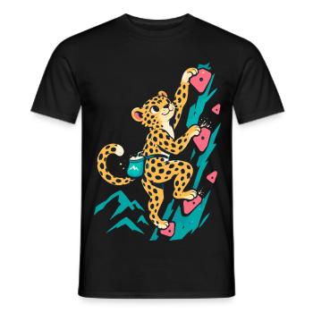 Leopard beim Bouldern Klettern Tier Design - Männer T-Shirt - Schwarz - Vorne - AI Model Male 178 light (178cm)