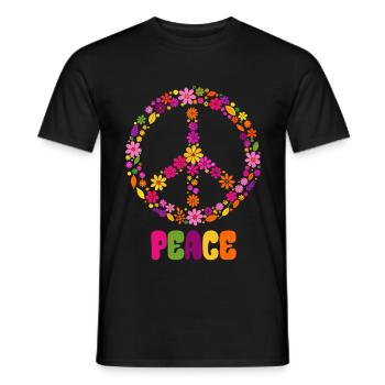 Peace, Floral Wreath, Peace Sign, Gift - Men's T-Shirt - black - Front - AI Model Male 178 light (178cm)