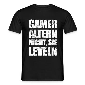 Gamer altern nicht sie leveln - Zocken - Spruch - Männer T-Shirt - Schwarz - Vorne - AI Model Male 178 light (178cm)