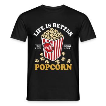 Life is better with Popcorn - crispy & delicious - Men's T-Shirt - black - Front - AI Model Male 178 light (178cm)