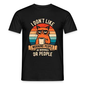 I don't like Morning People - Cat with Coffee - Men's T-Shirt - black - Front - AI Model Male 178 light (178cm)