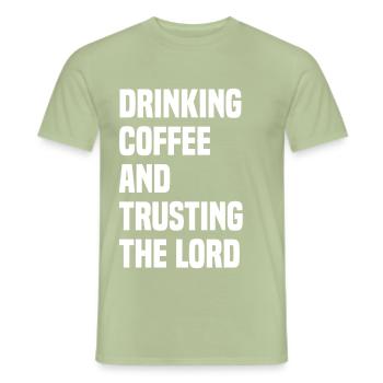 Drinking Coffee And Trusting The Lord - Men's T-Shirt - sage - Front - AI Model Male 178 light (178cm)