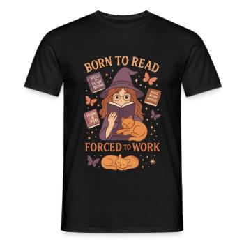 Born to Read, Forced to Work - Men's T-Shirt - black - Front - AI Model Male 178 light (178cm)