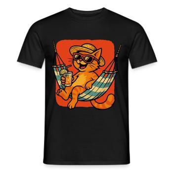 Chat d’été dans un hamac - T-shirt homme - noir - Devant - AI Model Male 178 light (178cm)