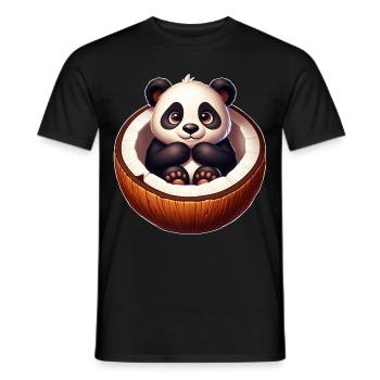 Cute Panda with Coconut Cartoon Summer Fruit - Men's T-Shirt - black - Front - AI Model Male 178 light (178cm)
