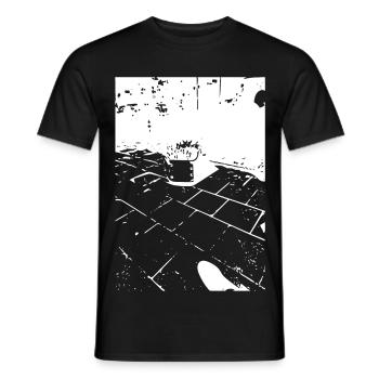 Kaffeetasse auf Fliesenmuster - Männer T-Shirt - Schwarz - Vorne - AI Model Male 178 light (178cm)
