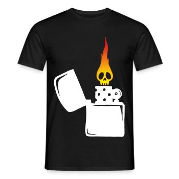 crâne enflammé et briquet blanc - T-shirt homme - noir - Devant - AI Model Male 178 light (178cm)