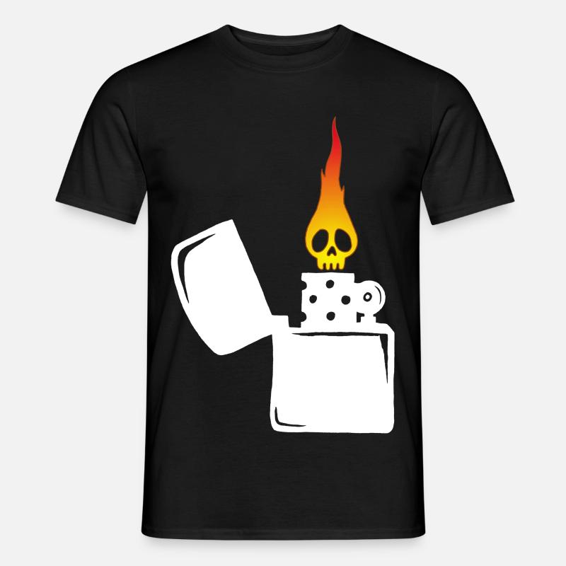flaming skull and white lighter - Men’s T-shirt - black