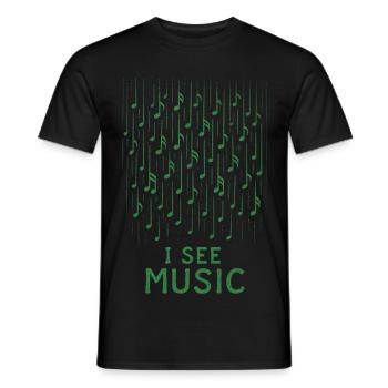 Je vois de la musique : une pluie de notes abstraites - T-shirt homme - noir - Devant - AI Model Male 178 light (178cm)