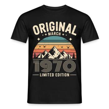 Vintage Né(e) en Mars 1970 Original depuis 56 ans - T-shirt homme - noir - Devant - AI Model Male 178 light (178cm)