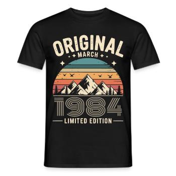 Vintage Né(e) en mars 1984 Original depuis 42 ans - T-shirt homme - noir - Devant - AI Model Male 178 light (178cm)
