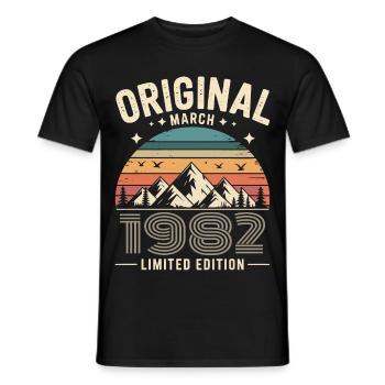 Vintage Né(e) en mars 1982 Original depuis 44 ans - T-shirt homme - noir - Devant - AI Model Male 178 light (178cm)