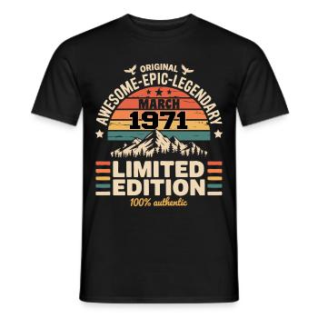 Millésime Anniversaire Mars 1971 March 1971 - T-shirt homme - noir - Devant - AI Model Male 178 light (178cm)