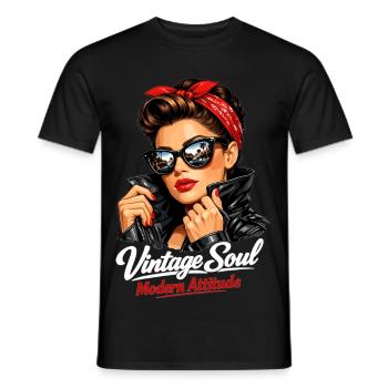Attitude Soul Moderne Vintage – Pin-Up cool - T-shirt homme - noir - Devant - AI Model Male 178 light (178cm)