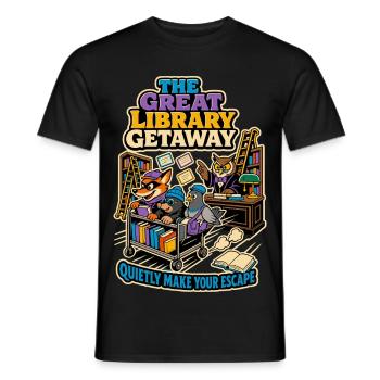 The Great Library Getaway – Books Humor - Men's T-Shirt - black - Front - AI Model Male 178 light (178cm)