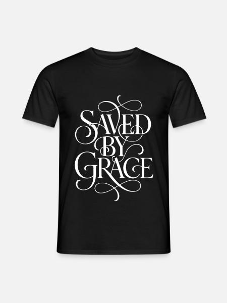 Saved_By_Grace_White_Print - Männer T-Shirt - Schwarz