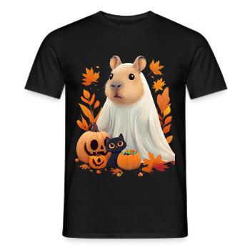 Halloween Capybara Cat Ghost Gift Idea - Men's T-Shirt - black - Front - AI Model Male 178 light (178cm)