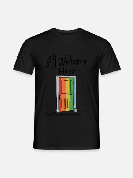 All Welcome Here Regenbogen Willkommen - Männer T-Shirt - Schwarz