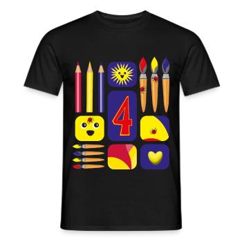 4 / Lustige vier mit Pinsel zum Kindergeburtstag. - Männer T-Shirt - Schwarz - Vorne - AI Model Male 178 light (178cm)
