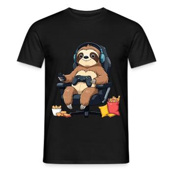 Gaming sloth in chill mode - Men's T-Shirt - black - Front - AI Model Male 178 light (178cm)