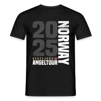 Vestfjord Norwegen Angeltour 2025 - Männer T-Shirt - Schwarz - Vorne - AI Model Male 178 light (178cm)