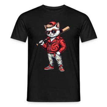funny cool cat with baseball bat - Men's T-Shirt - black - Front - AI Model Male 178 light (178cm)