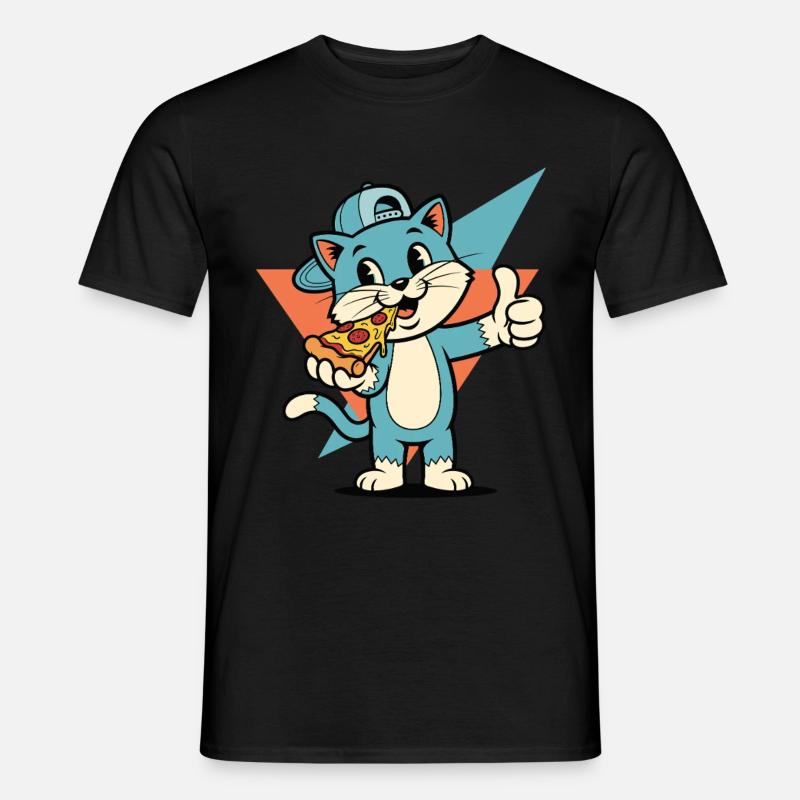 Kater isst Pizza - Männer T-Shirt - Schwarz